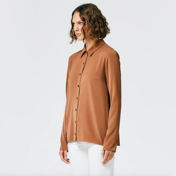 Tibi Soft Drape Slim Shirt in Cocoa Brown, size 8 - Picture 3 of 10